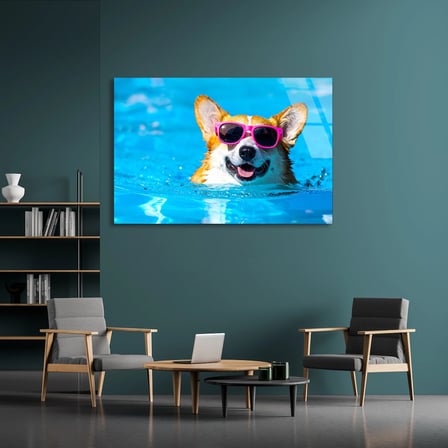 Havalı Köpek Cam Tablo 50x35 cm