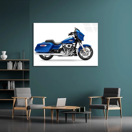 Mavi Motosiklet Cam Tablo 50x35 cm