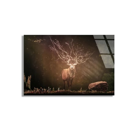 Işıltılı Geyik Cam Tablo 125x80 cm