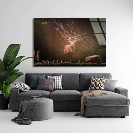 Işıltılı Geyik Cam Tablo 125x80 cm