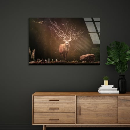 Işıltılı Geyik Cam Tablo 125x80 cm