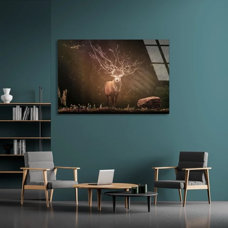 Işıltılı Geyik Cam Tablo 50x35 cm