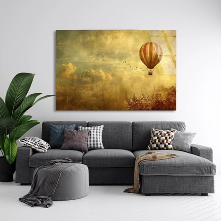 Sıcak Hava Balonu Cam Tablo 125x80 cm
