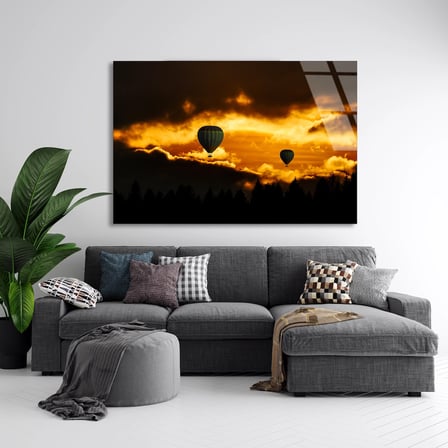 Gün Batımı Balonları Cam Tablo 50x35 cm