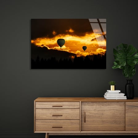 Gün Batımı Balonları Cam Tablo 50x35 cm