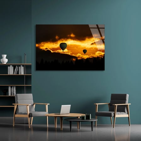Gün Batımı Balonları Cam Tablo 50x35 cm