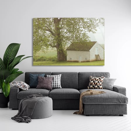 Ağaç Ve Kır Evi Cam Tablo 50x35 cm