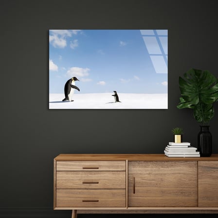 Karda Penguenler Cam Tablo 50x35 cm