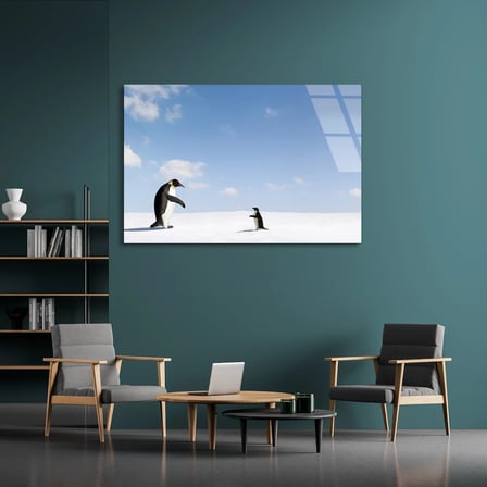 Karda Penguenler Cam Tablo 50x35 cm