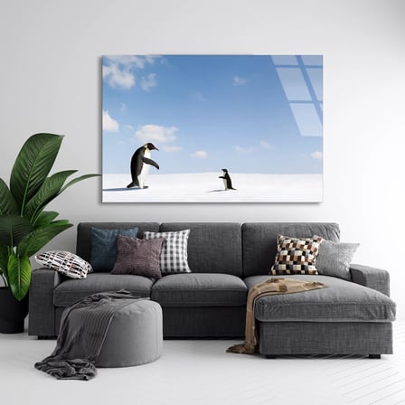 Karda Penguenler Cam Tablo 70x50 cm