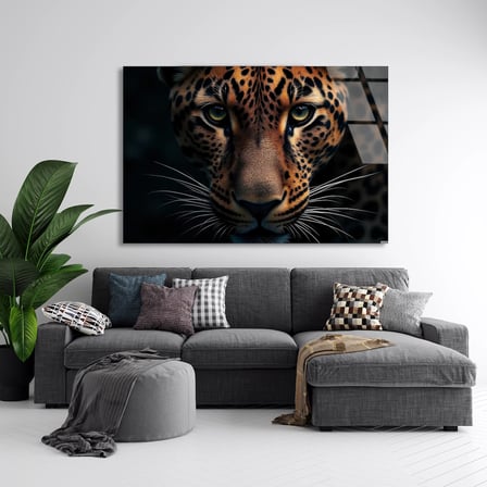 Leopar Portresi Cam Tablo 50x35 cm