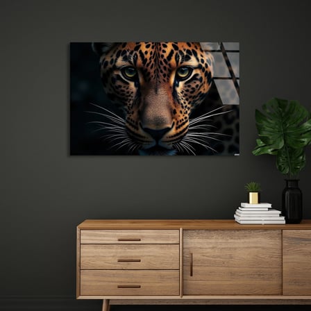 Leopar Portresi Cam Tablo 50x35 cm