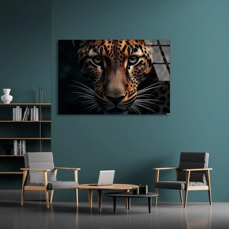 Leopar Portresi Cam Tablo 50x35 cm