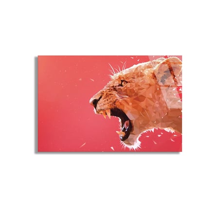 Kükreyen Dişi Aslan Cam Tablo 50x35 cm