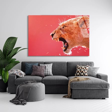 Kükreyen Dişi Aslan Cam Tablo 50x35 cm