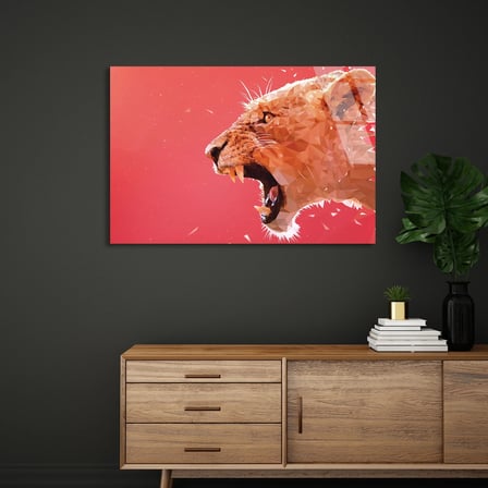 Kükreyen Dişi Aslan Cam Tablo 50x35 cm