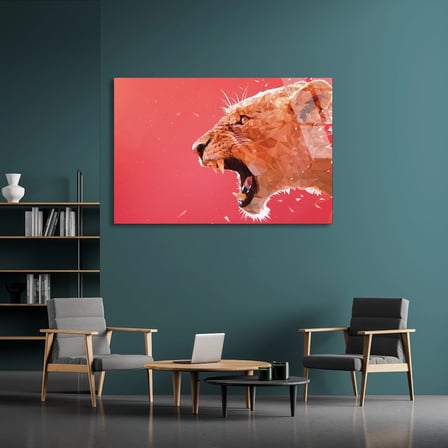 Kükreyen Dişi Aslan Cam Tablo 50x35 cm