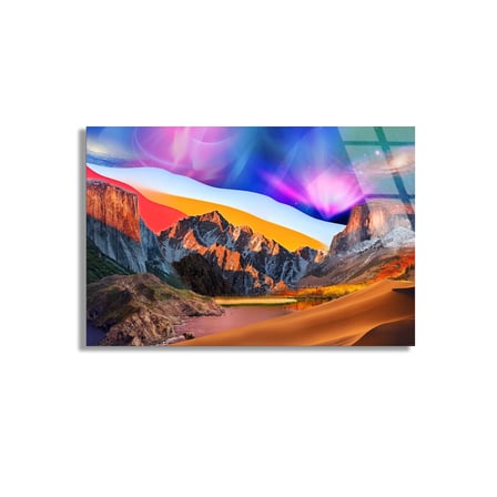 Dağlarda Kuzey Işıkları Cam Tablo 50x35 cm