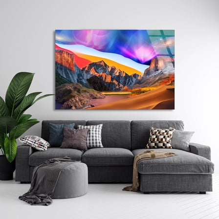 Dağlarda Kuzey Işıkları Cam Tablo 50x35 cm