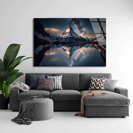 Dağ Yansıması Cam Tablo 50x35 cm