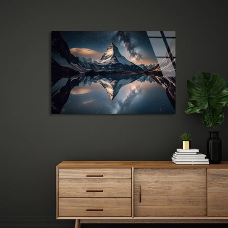 Dağ Yansıması Cam Tablo 50x35 cm