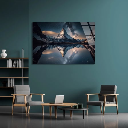 Dağ Yansıması Cam Tablo 50x35 cm