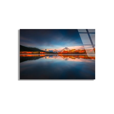 Sonbahar Göl Yansıması Cam Tablo 50x35 cm