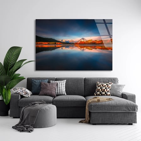 Sonbahar Göl Yansıması Cam Tablo 50x35 cm
