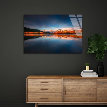 Sonbahar Göl Yansıması Cam Tablo 50x35 cm