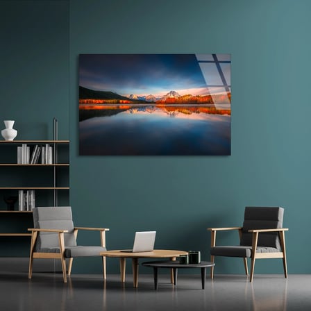 Sonbahar Göl Yansıması Cam Tablo 50x35 cm