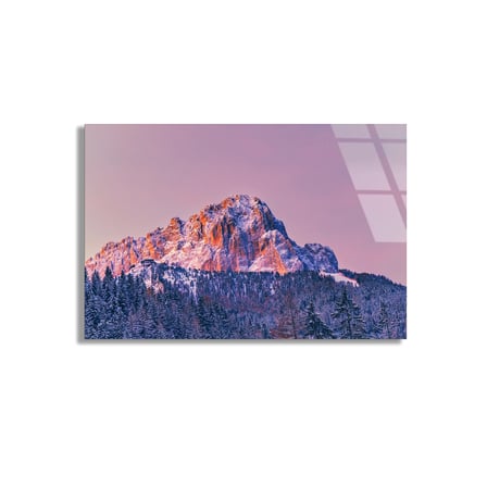 Pembe Dağ Zirvesi Cam Tablo 50x35 cm