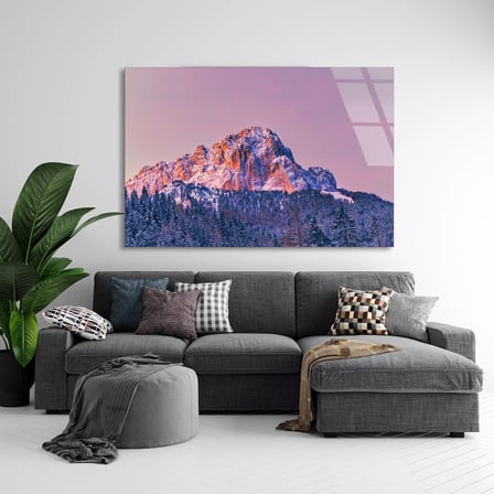 Pembe Dağ Zirvesi Cam Tablo 50x35 cm