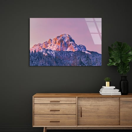 Pembe Dağ Zirvesi Cam Tablo 50x35 cm