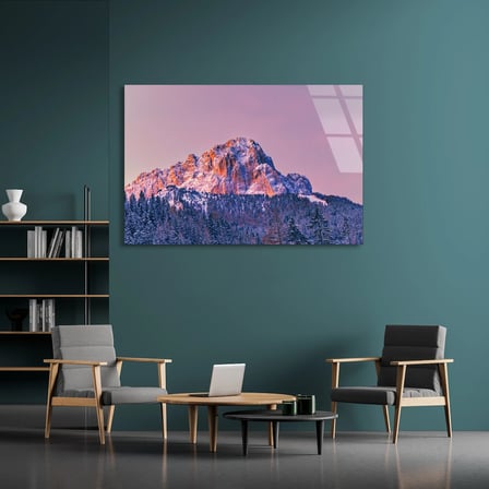 Pembe Dağ Zirvesi Cam Tablo 50x35 cm
