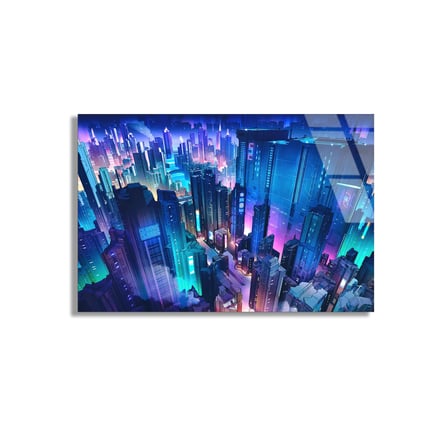 Siberpunk Şehir Cam Tablo 50x35 cm