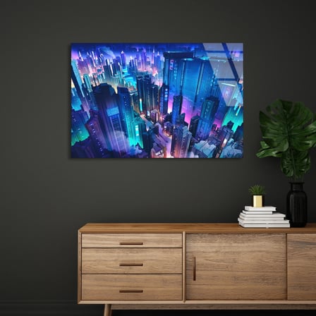 Siberpunk Şehir Cam Tablo 50x35 cm