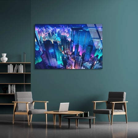 Siberpunk Şehir Cam Tablo 50x35 cm