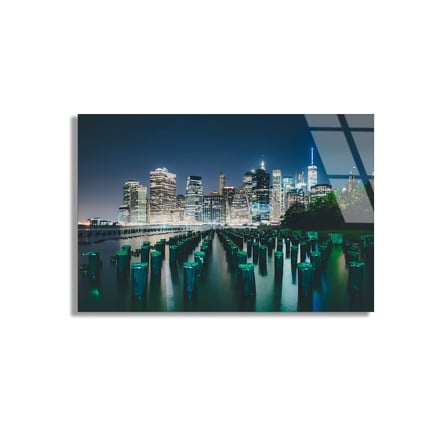 New York Gece Silüeti Cam Tablo 50x35 cm