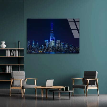 Gece Gökdelenler Cam Tablo 50x35 cm