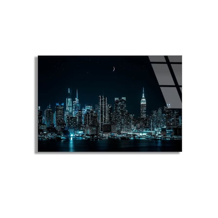 Gece Şehir Silüeti Cam Tablo 50x35 cm