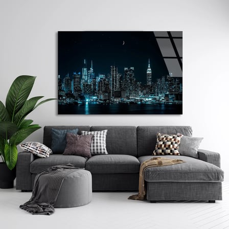 Gece Şehir Silüeti Cam Tablo 50x35 cm