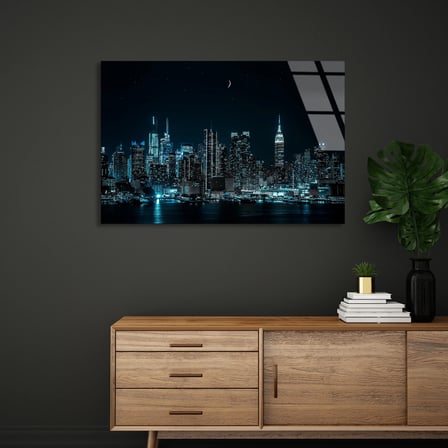 Gece Şehir Silüeti Cam Tablo 50x35 cm