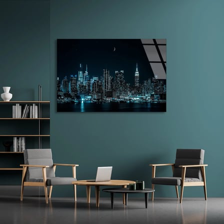 Gece Şehir Silüeti Cam Tablo 50x35 cm