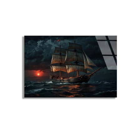 Fırtınada Yelkenli Gemi Cam Tablo 125x80 cm