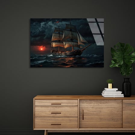 Fırtınada Yelkenli Gemi Cam Tablo 50x35 cm