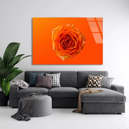 Turuncu Gül Cam Tablo 50x35 cm
