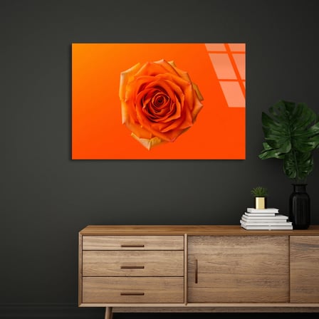 Turuncu Gül Cam Tablo 50x35 cm