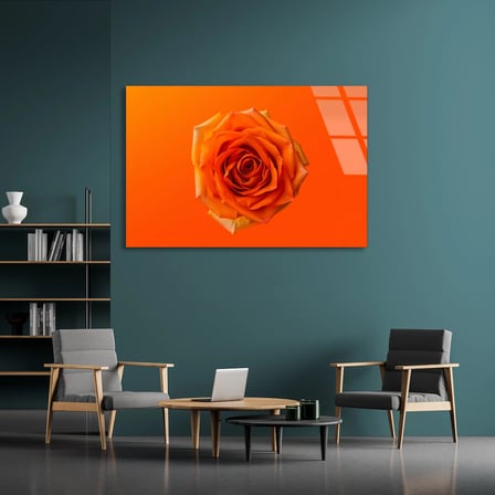 Turuncu Gül Cam Tablo 50x35 cm