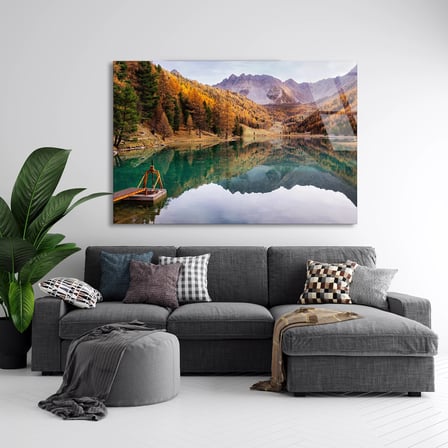 Sonbahar Dağ Gölü Cam Tablo 50x35 cm