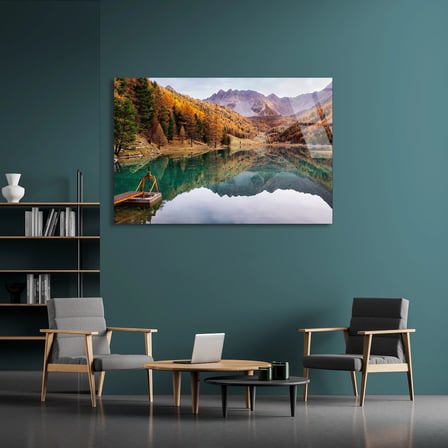 Sonbahar Dağ Gölü Cam Tablo 50x35 cm
